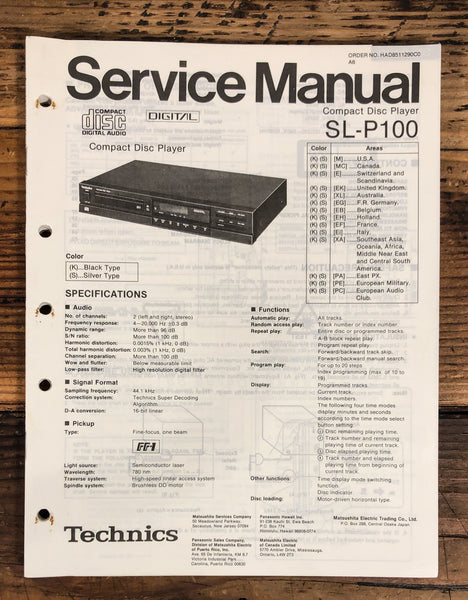 Technics SL-P100 CD Player  Service Manual *Original*