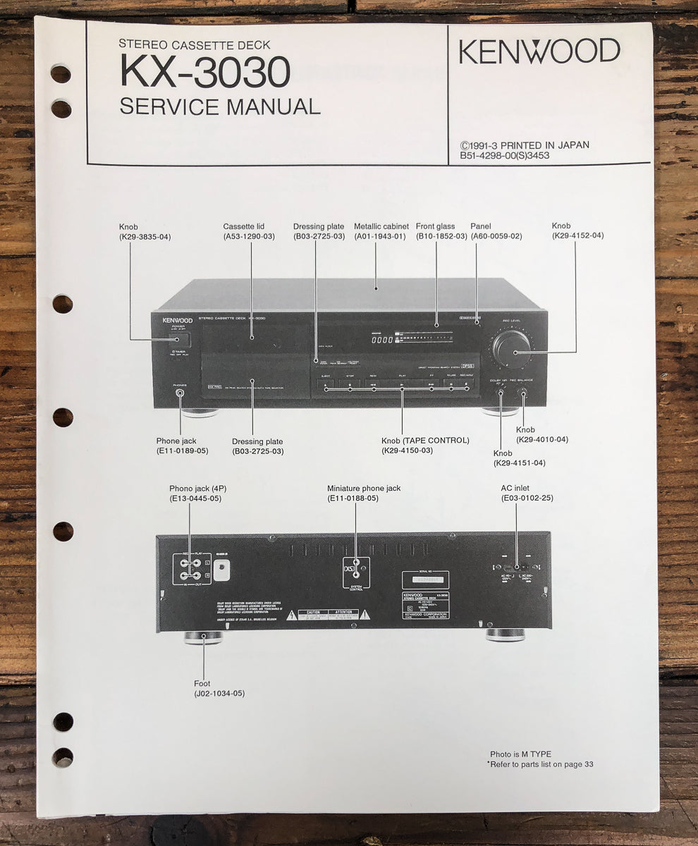 Kenwood KX-3030 Cassette Service Manual *Original*