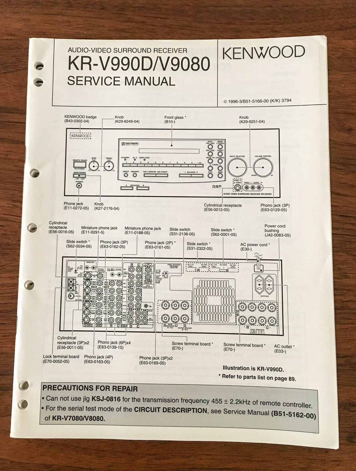 Kenwood KR-V990D KR-V9080 Receiver Service Manual *Original*