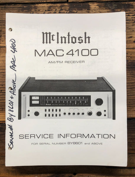 McIntosh MAC4100 MAC 4100 Receiver  Service Manual *Original*