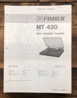 Fisher MT-420 Record Player / Turntable  Service Manual *Original*