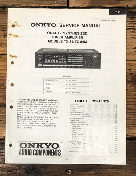 Onkyo TX-84 TX-84M Receiver  Service Manual *Original*
