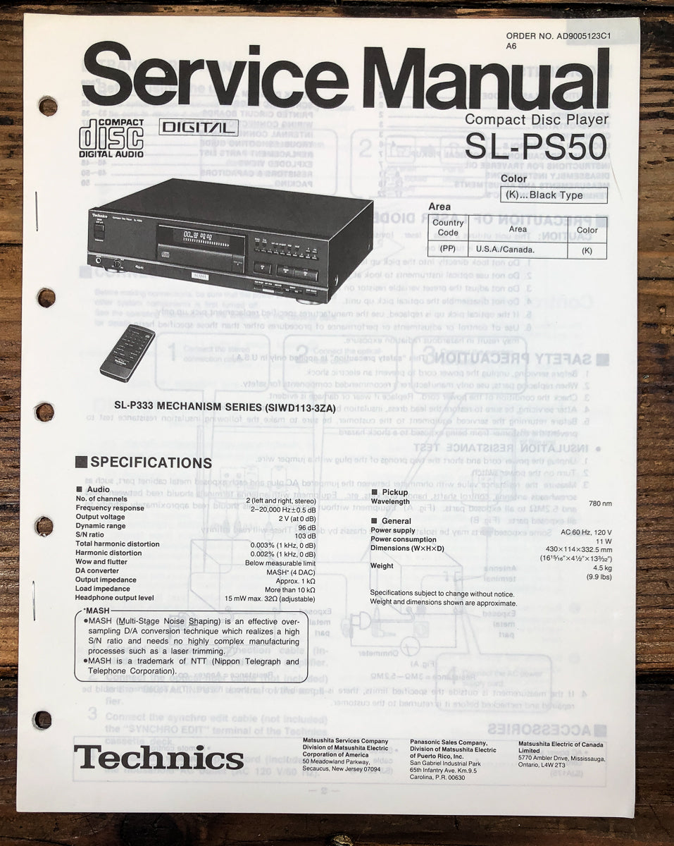 Technics SL-PS50 CD Player Service Manual *Original*