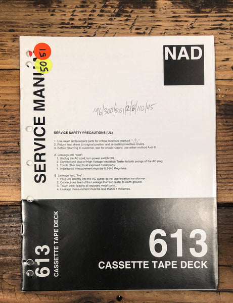 NAD Model 613 Cassette  Service Manual *Original*