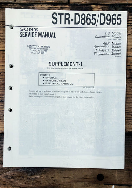 Sony STR-D865 STR-D965 Receiver Supp. Service Manual *Original*