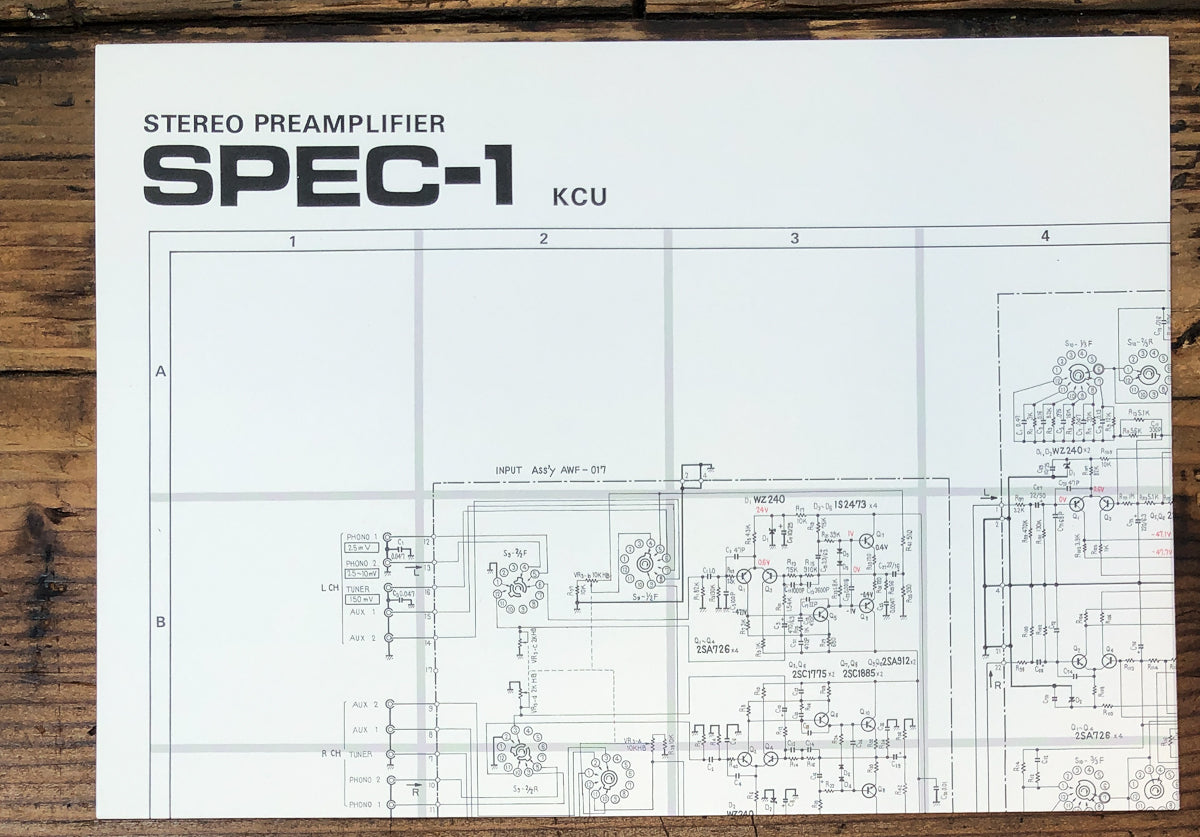Pioneer SPEC-1 Preamp / Preamplifier Fold Out Schematic *Original*