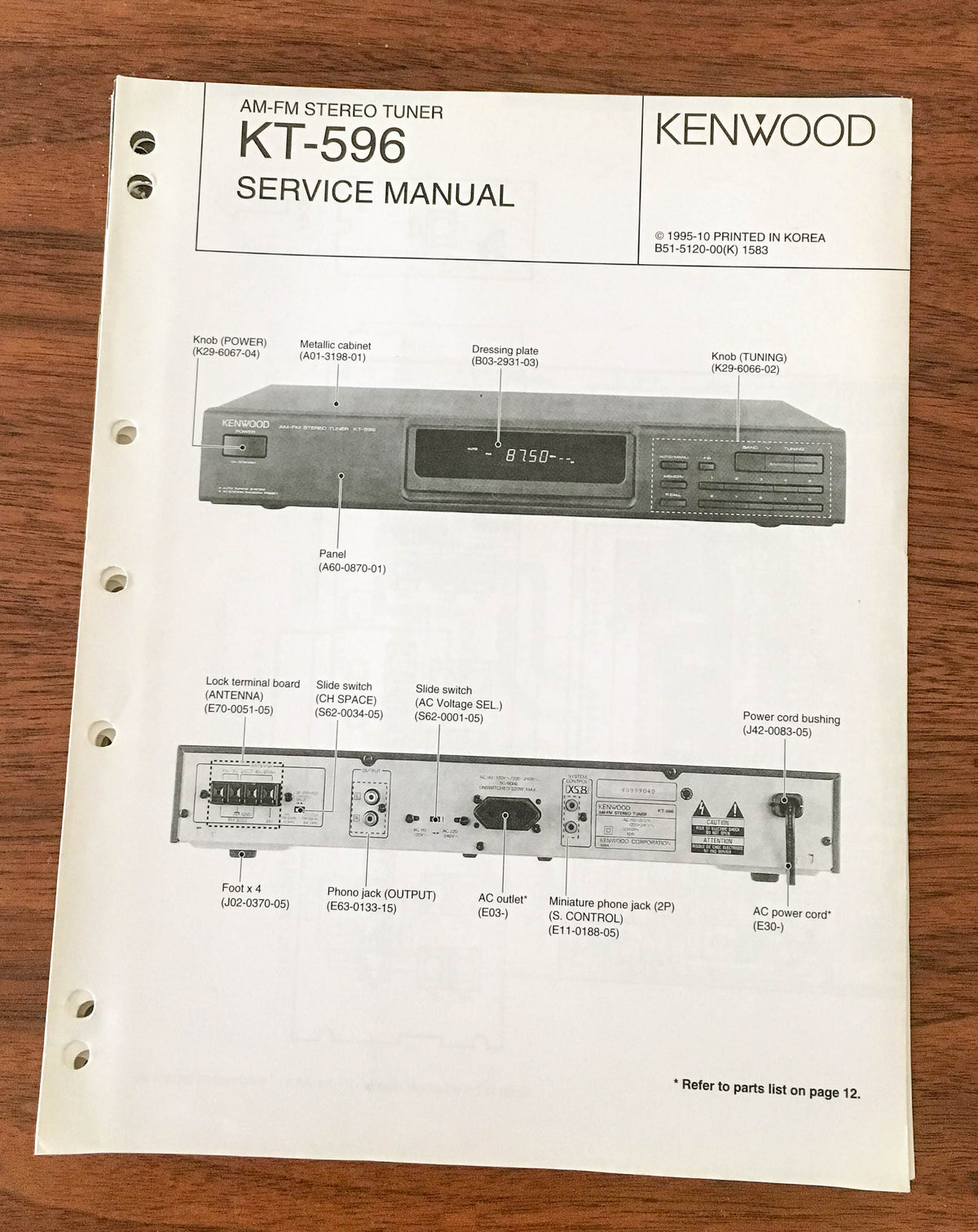Kenwood KT-596 TUNER Service Manual *Original*