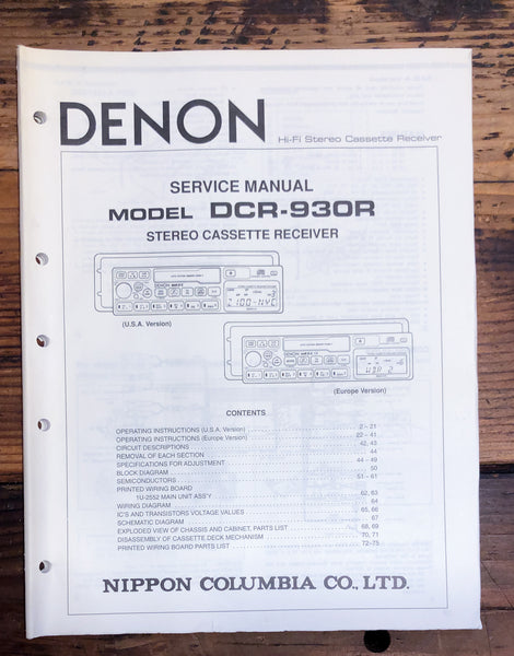 Denon DCR-930R Cassette  Service Manual *Original*