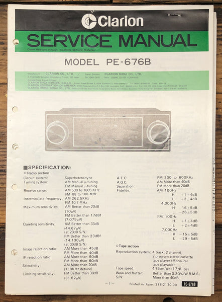 Clarion PE-676B Car Stereo  Service Manual *Original*