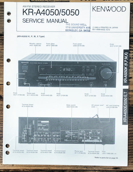 Kenwood KR-A4050 KR-A5050 Receiver  Service Manual *Original*