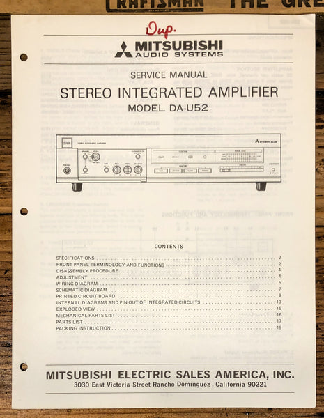 Mitsubishi DA-U52 Amplifier  Service Manual *Original*
