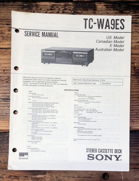 Sony TC-WA9ES Cassette Service Manual *Original*