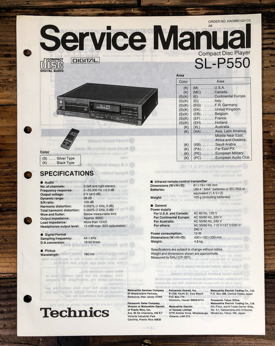 Technics SL-P550 CD Player Service Manual *Original*