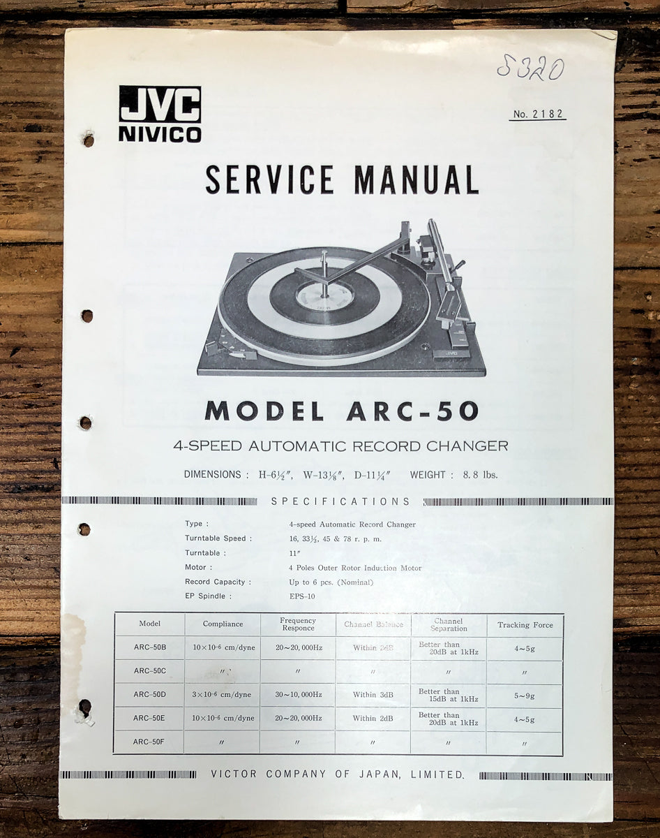 JVC ARC-50 Record Changer Service Manual *Original*