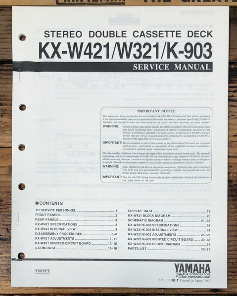 Yamaha KX-W421 -W321 K-903 Cassette  Service Manual *Original*