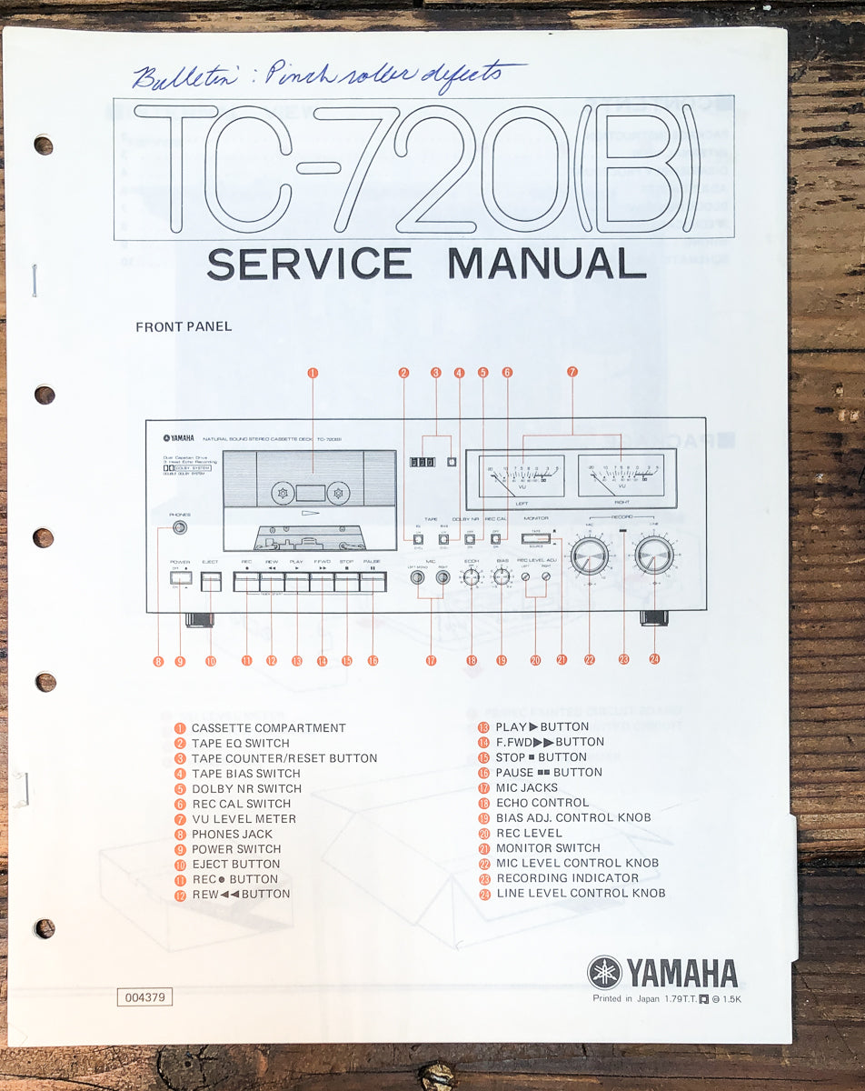 Yamaha TC-720 TC-720B Cassette Service Manual *Original*