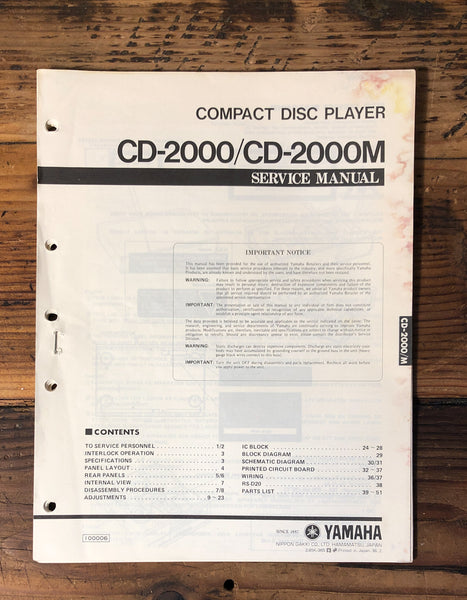 Yamaha CD-2000 CD-2000M CD Player  Service Manual *Original*