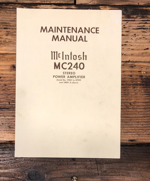 McIntosh MC240 MC-240 Tube Amplifier Service Manual *Original*