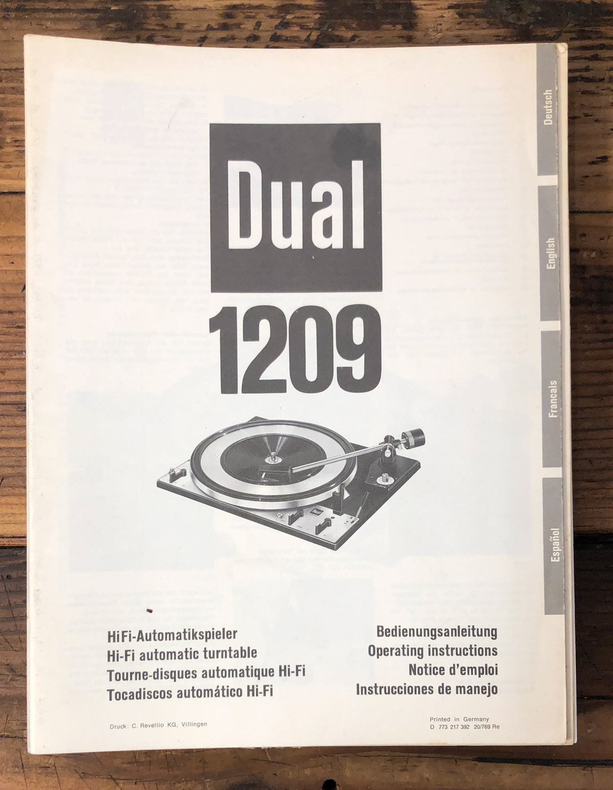 Dual  Model 1209 Record Player / Turntable  Owner / User Manual *Original*