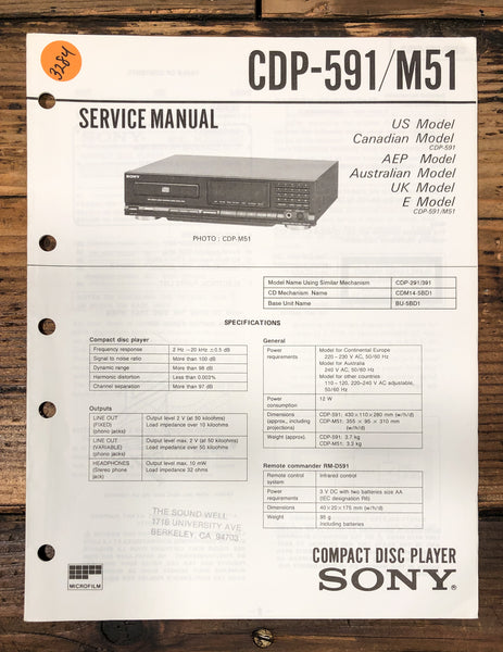 Sony CDP-591 CDP-M51 CD Player  Service Manual *Original*