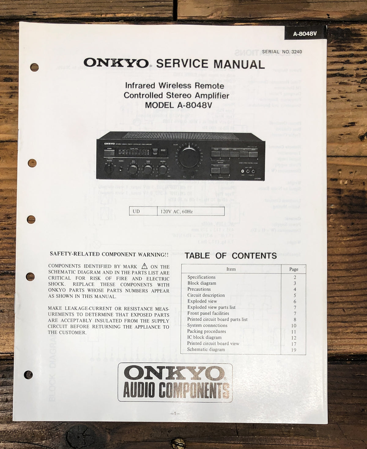Onkyo A-8048V Amplifier Service Manual *Original*