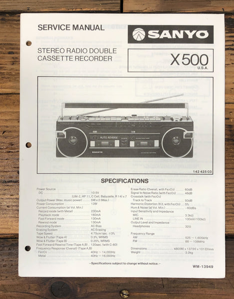 Sanyo X500 X-500 Stereo Service Manual *Original*