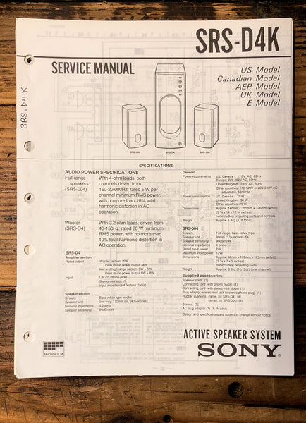 Sony SRS-D4K Speaker  Service Manual *Original*