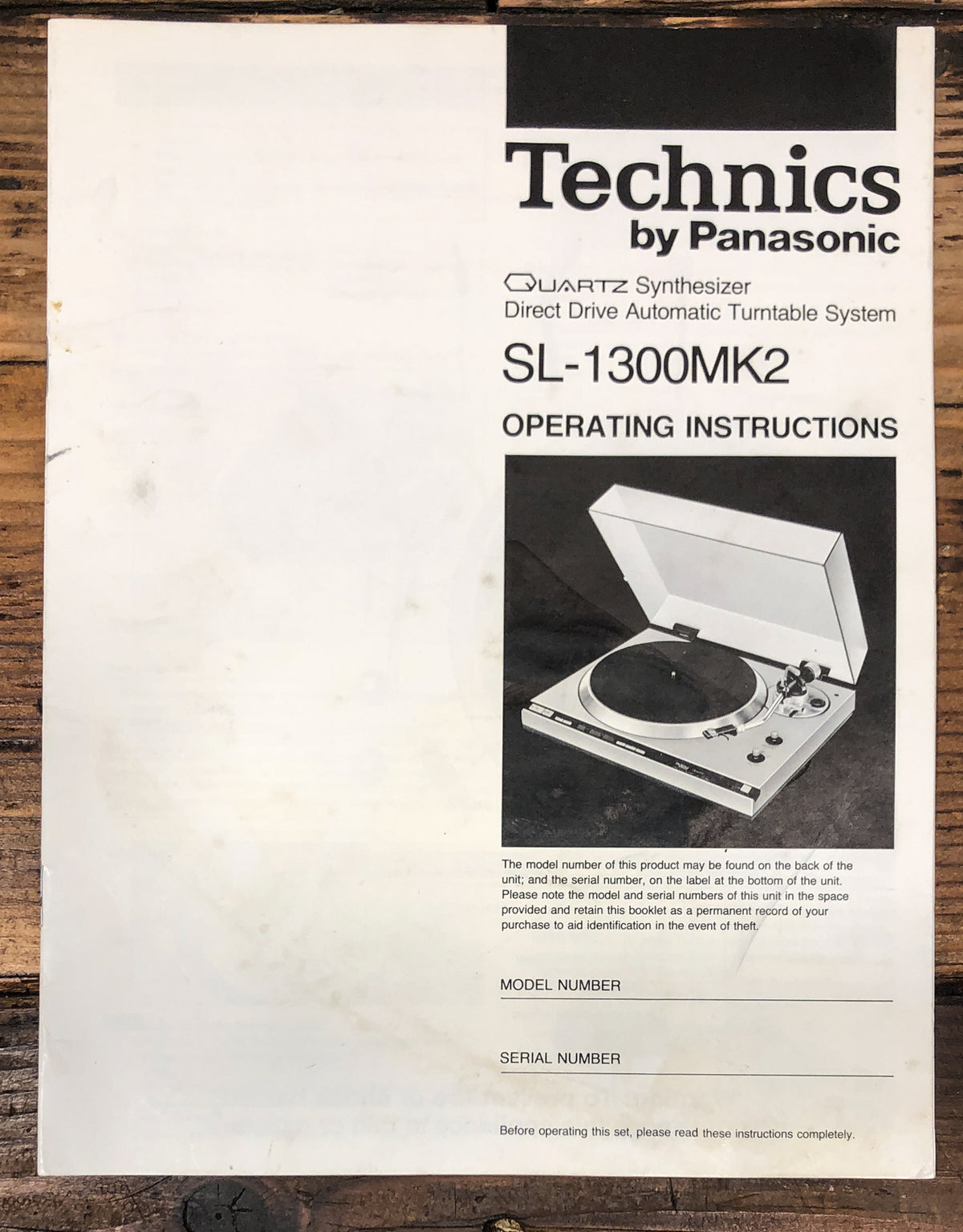 Technics SL-1300 MK2 MKII Turntable Owners / User Manual *Original*
