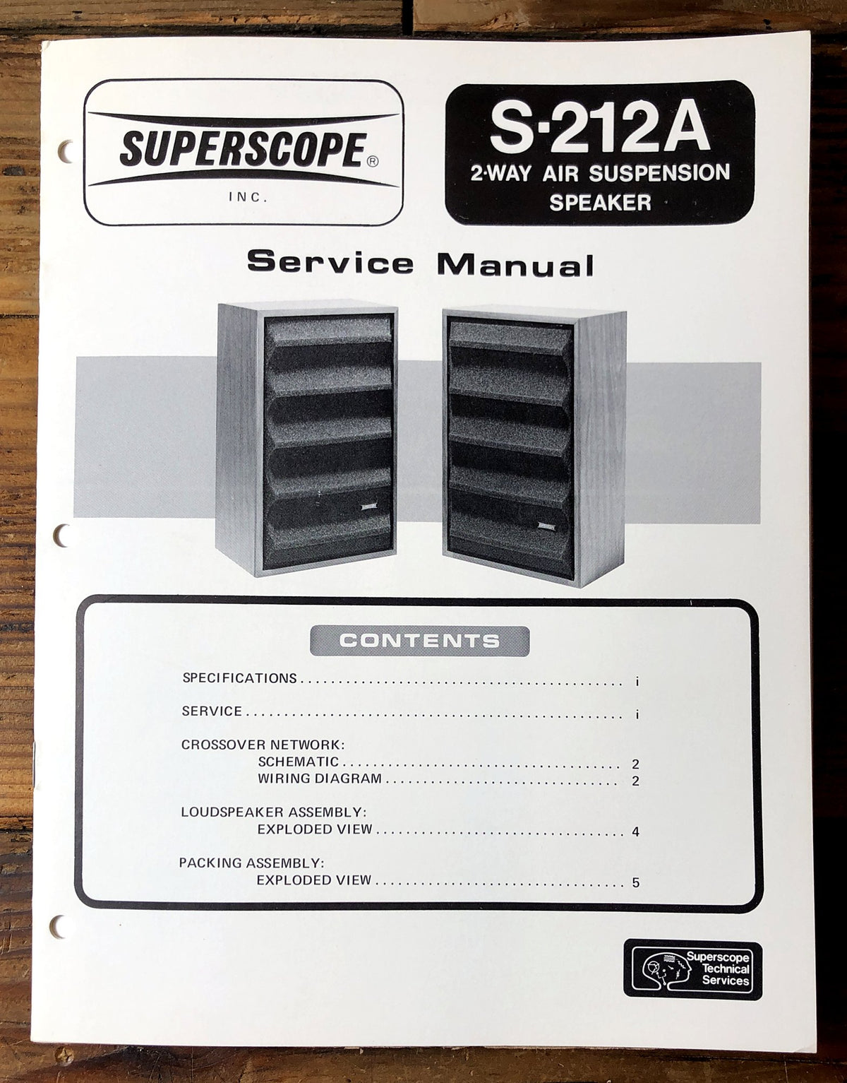 Superscope S-212A 2-Way Speaker Service Manual *Original*