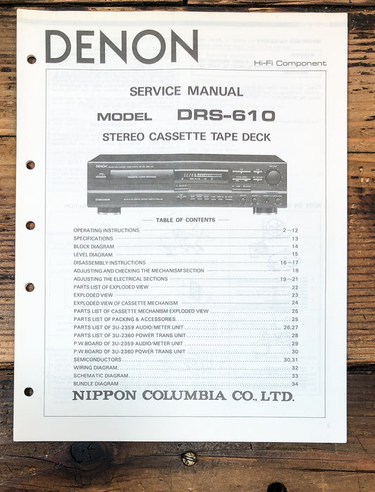 Denon DRS-610 Cassette Service Manual *Original*