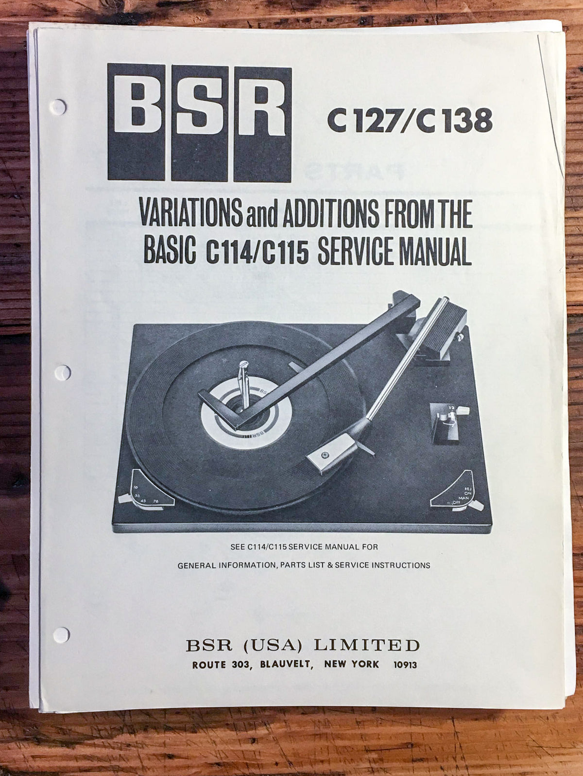 BSR / McDonald Model C127 C138 Record Player  Service Manual *Original*