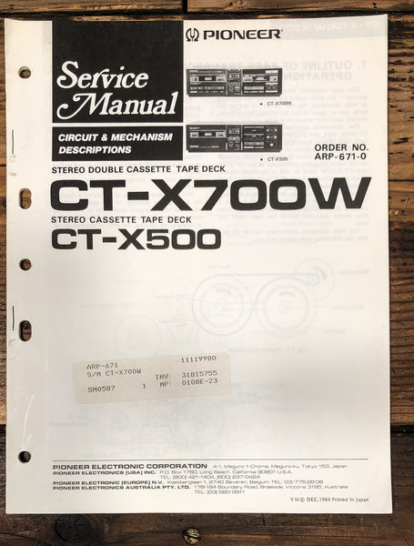 Pioneer CT-X700W / CT-X500 Cassette Service Manual *Original*
