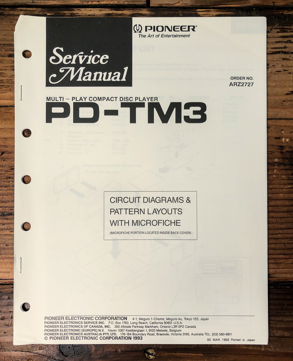 Pioneer PD-TM3 CD Player Service Manual *Original*