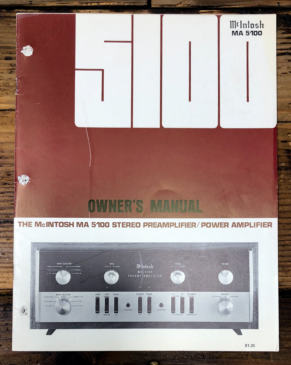 McIntosh MA-6100 MA6100 Amplifier Owners / User Manual *Original*