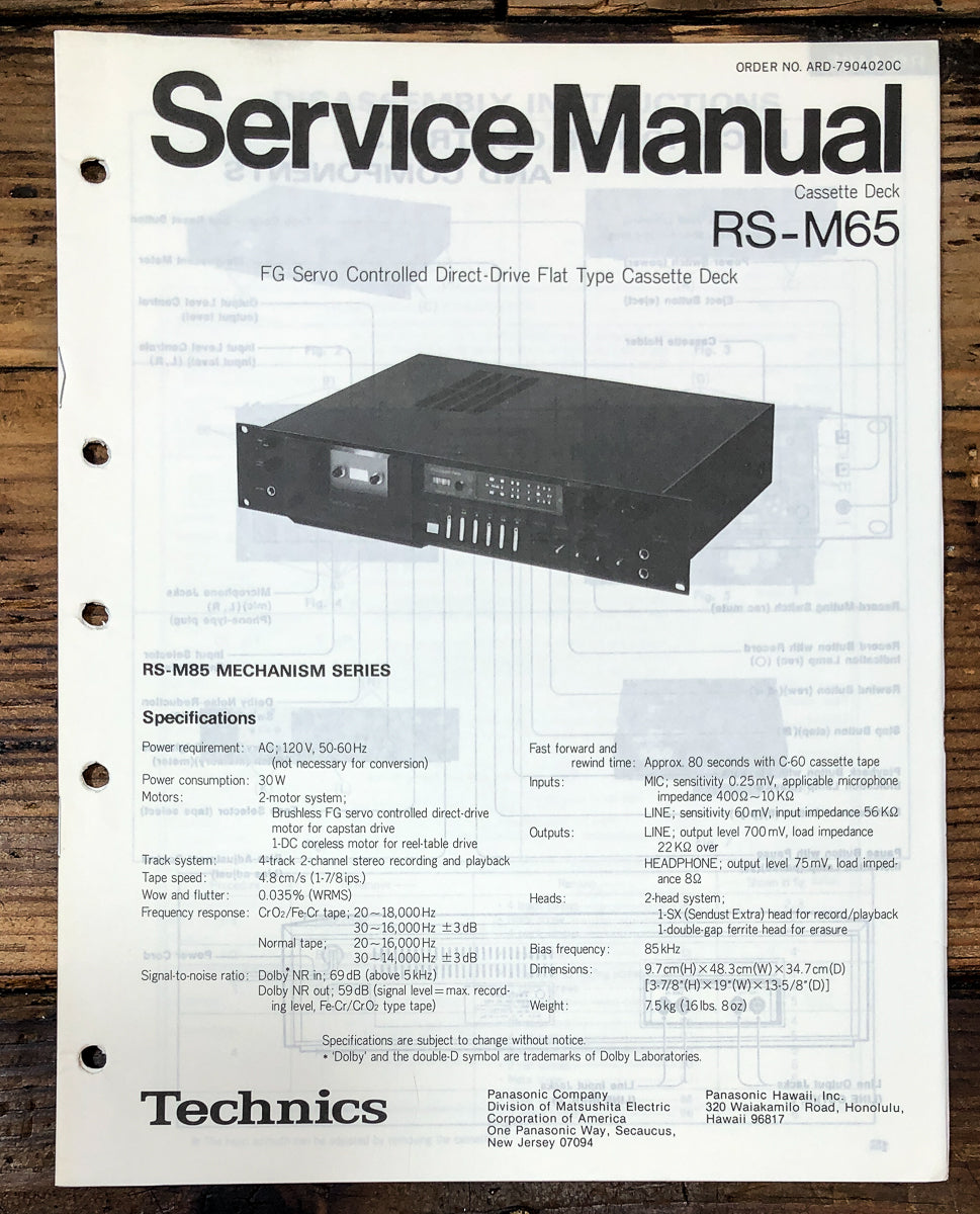 Technics RS-M65 Cassette Service Manual *Original*