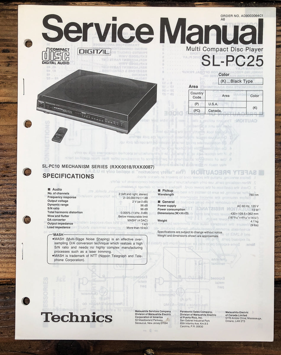Technics SL-PC25 CD Player Service Manual *Original*