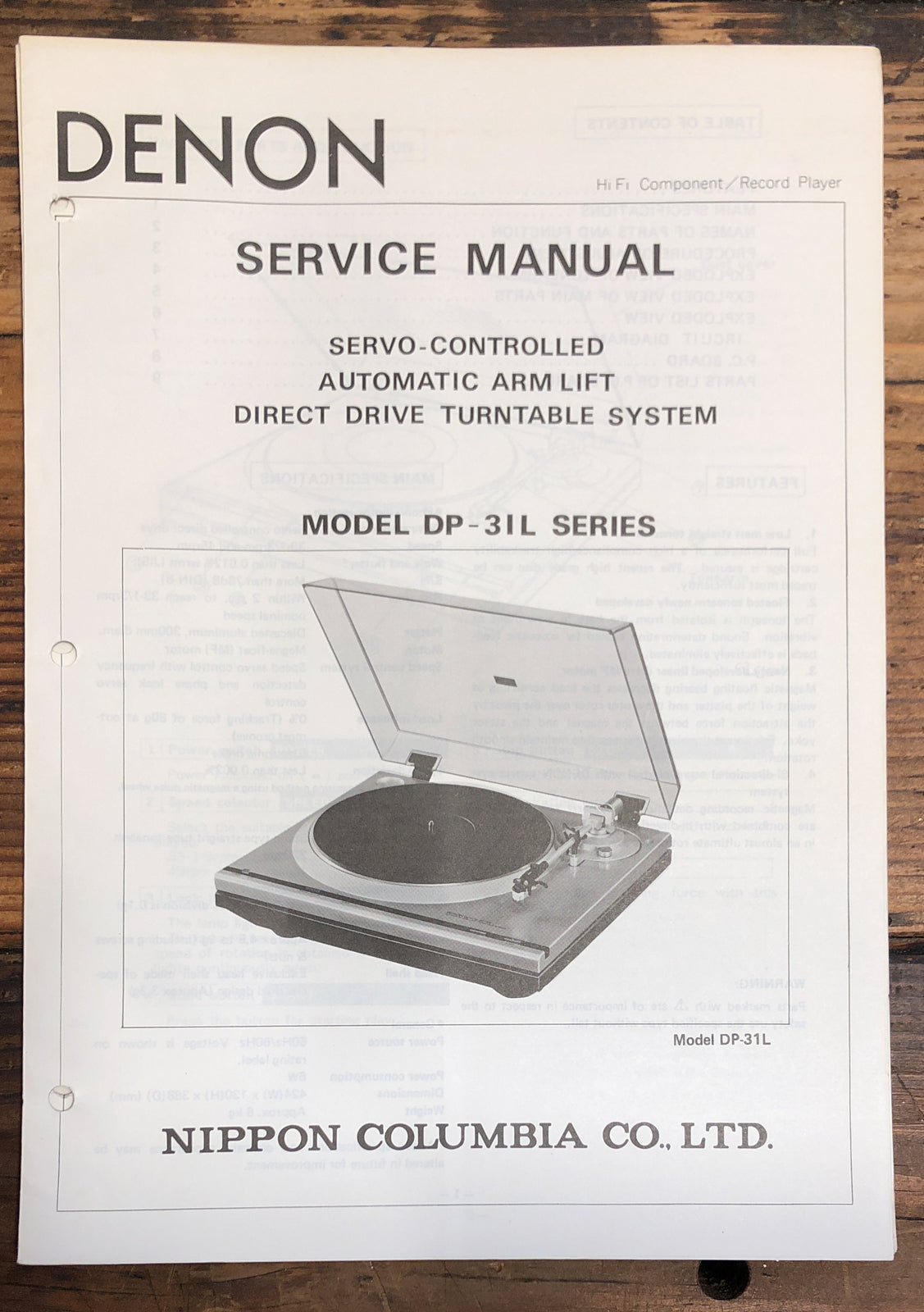 Denon DP-31L Record Player / Turntable  Service Manual *Original*