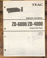 TEAC ZD-6000 ZD-4000 CD Player Service Manual *Original*
