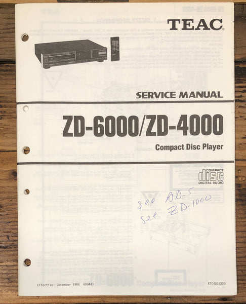 TEAC ZD-6000 ZD-4000 CD Player Service Manual *Original*