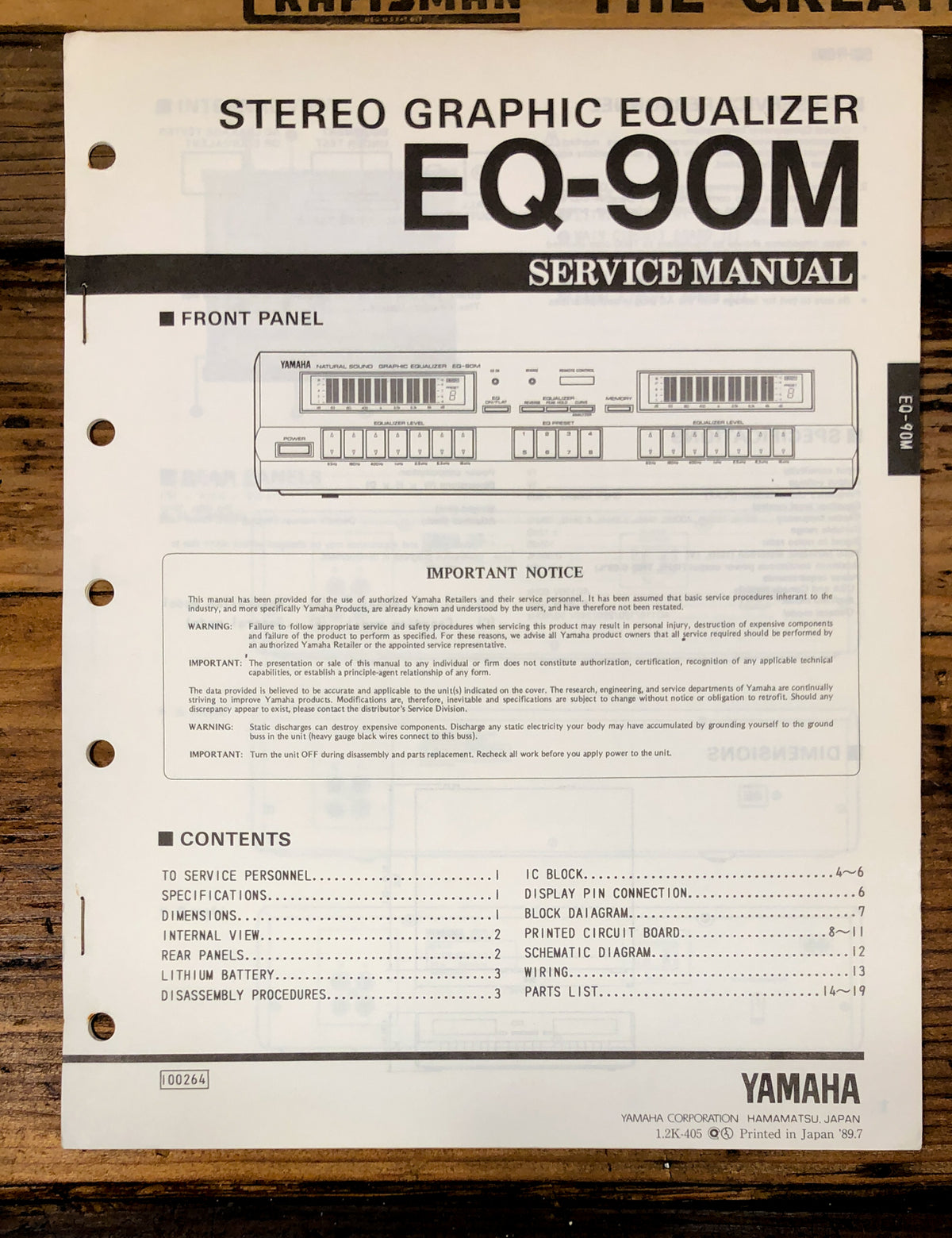 Yamaha EQ-90M Equalizer  Service Manual *Original*