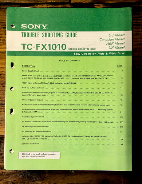 Sony TC-FX1010 Cassette Troubleshooting Guide  *Original*