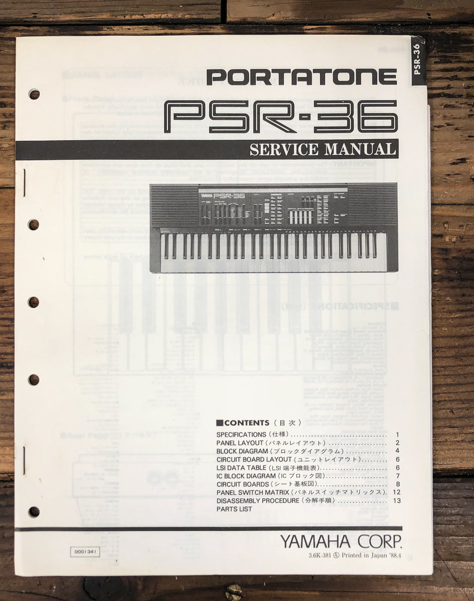 Yamaha PSR-36 PortaTone Keyboard Service Manual *Original*