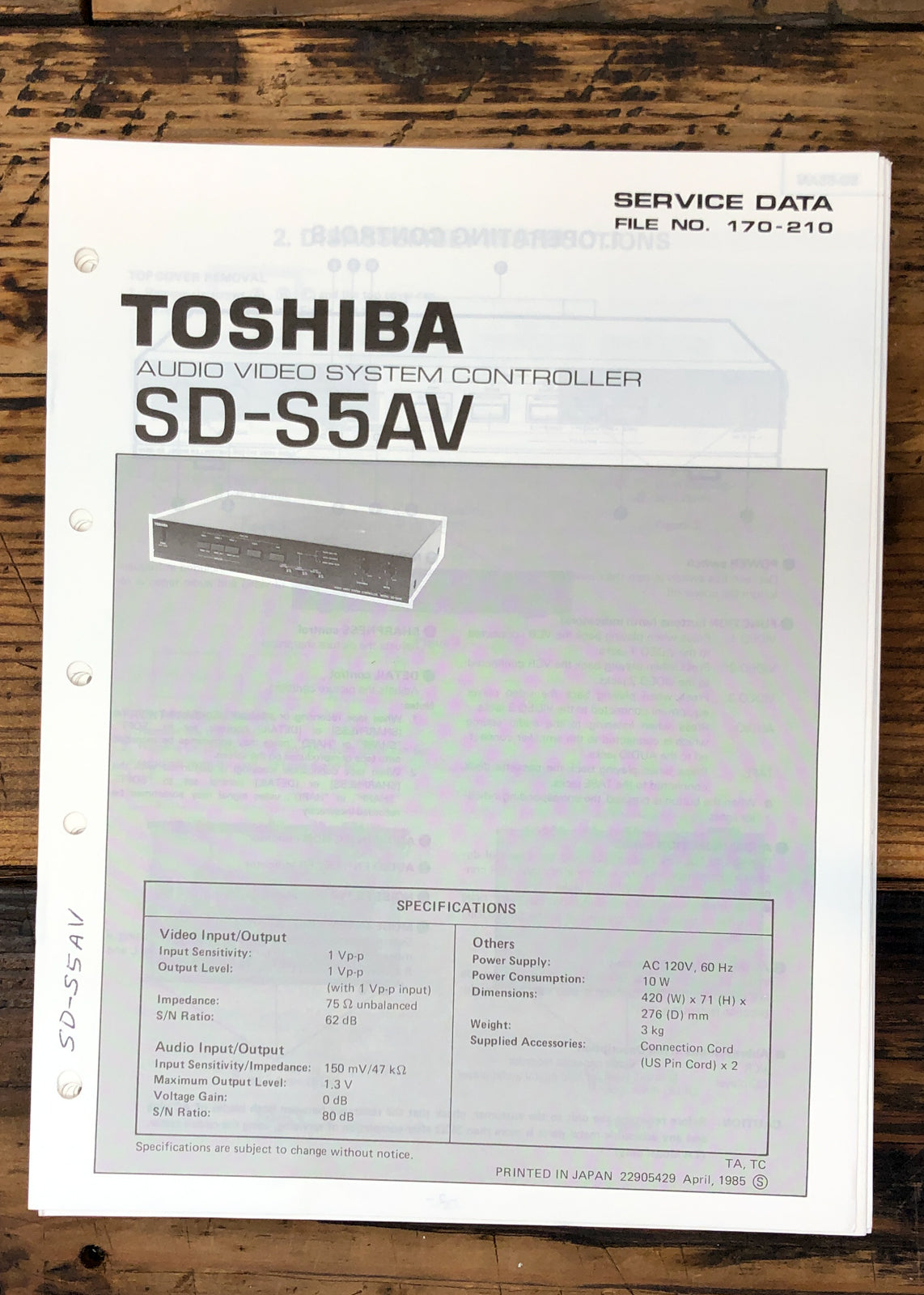 Toshiba SD-S5AV AV Controller Service Manual *Original*