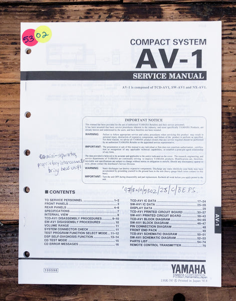 Yamaha AV-1 Compact Stereo  Service Manual *Original*