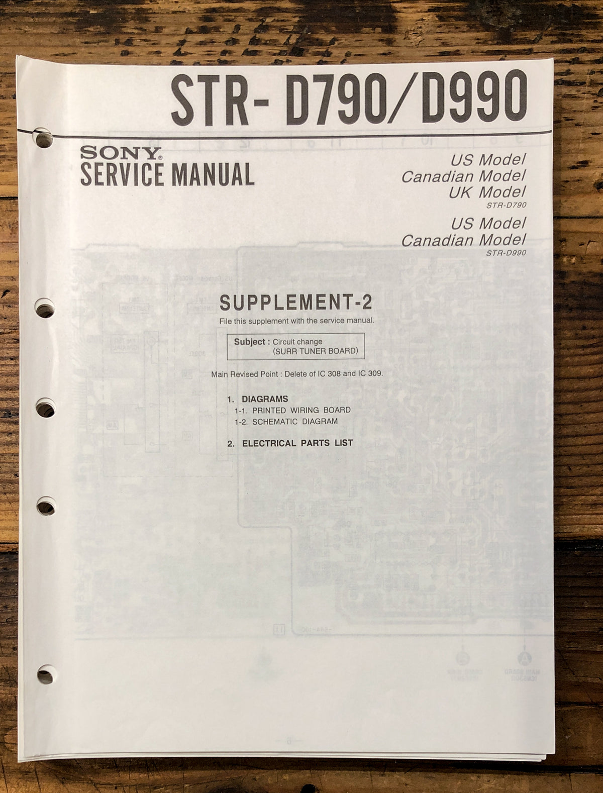 Sony STR-D790 STR-D990 Receiver Supp. 2 Service Manual *Original*