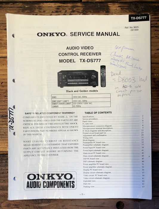 Onkyo TX-DS777 Receiver  Service Manual *Original*