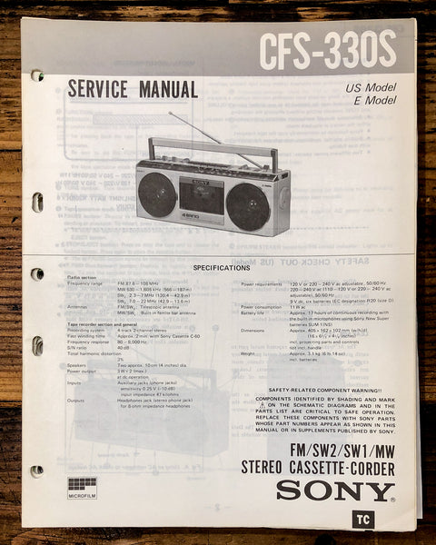 Sony CFS-330S Radio / Stereo  Service Manual *Original*