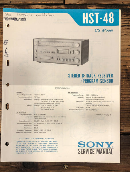 Sony HST-48 Stereo 8 Track Service Manual *Original*
