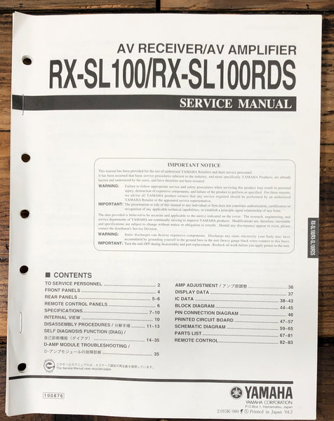 Yamaha RX-SL100 RX-SL100RDS AV Amplifier  Service Manual *Original*