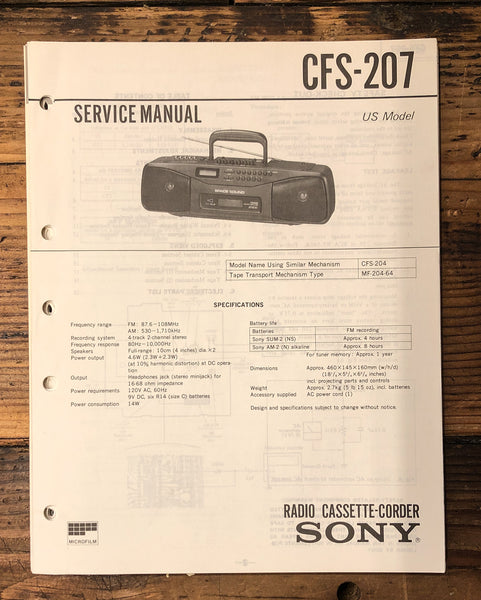 Sony CFS-207 Stereo  Service Manual *Original*